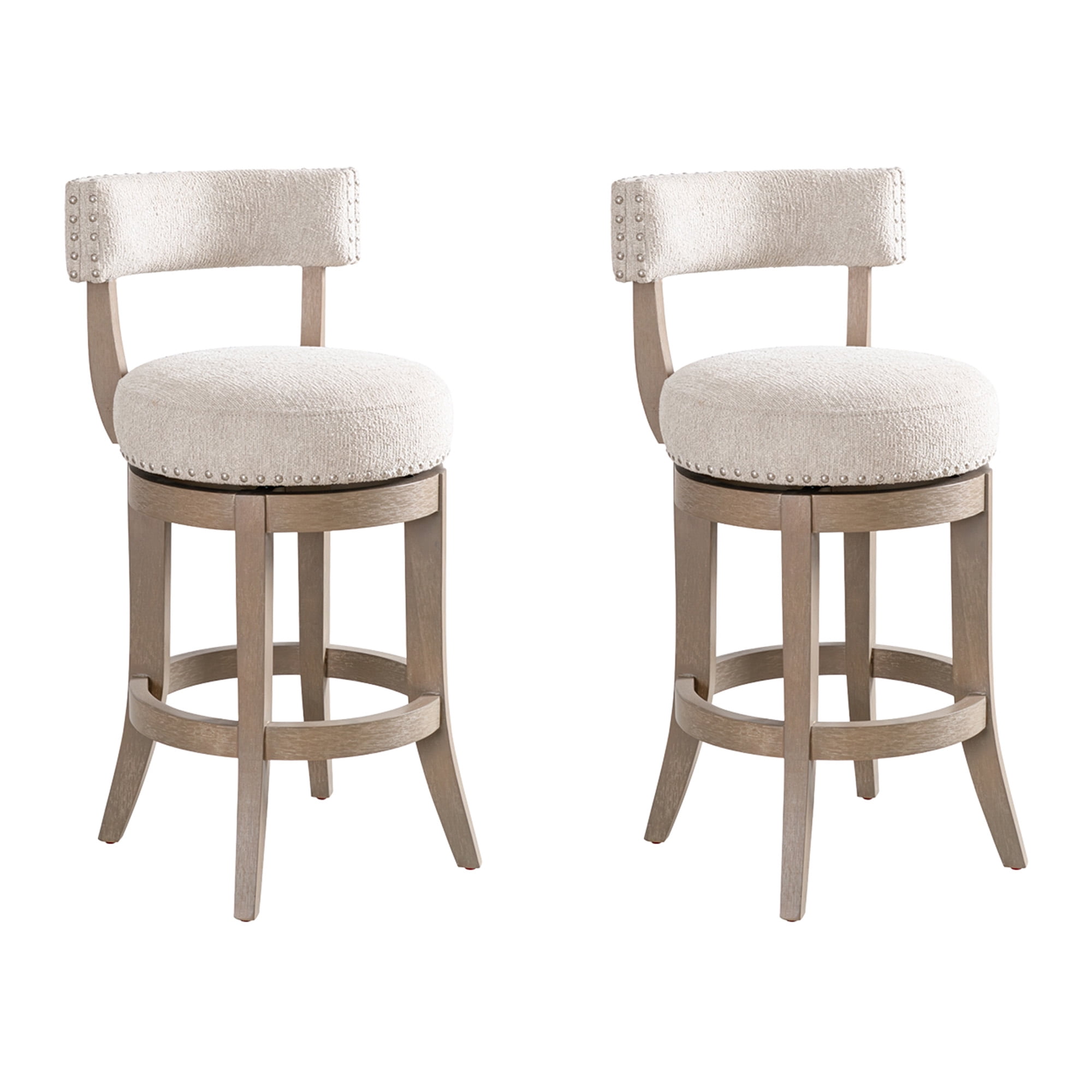 Mystic Solid Wood Upholstered 26" Counter Height Swivel Barstool with Ancient Stone Fabric Seat - Set of 2
