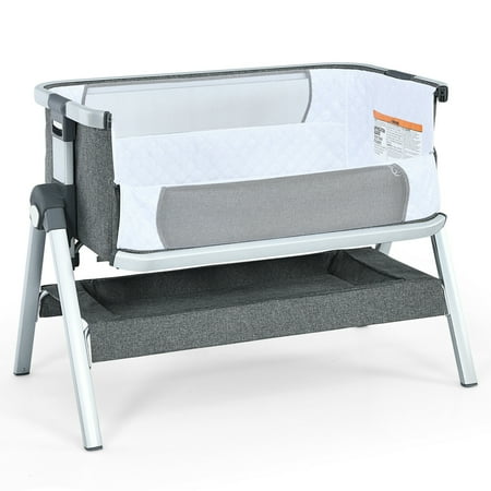 Gymax Newborn Baby Bassinet Bedside Sleeper with Storage Basket & Wheel Gray