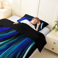 thumbnail image 4 of Manfei Neon Light Stripes Twin Comforter Sets, Abstract Wavy Line Bedding Set, Blue Teal Black, Black Reversible 2 Pieces, 1 Comforter and 1 Pillowcase, 4 of 6