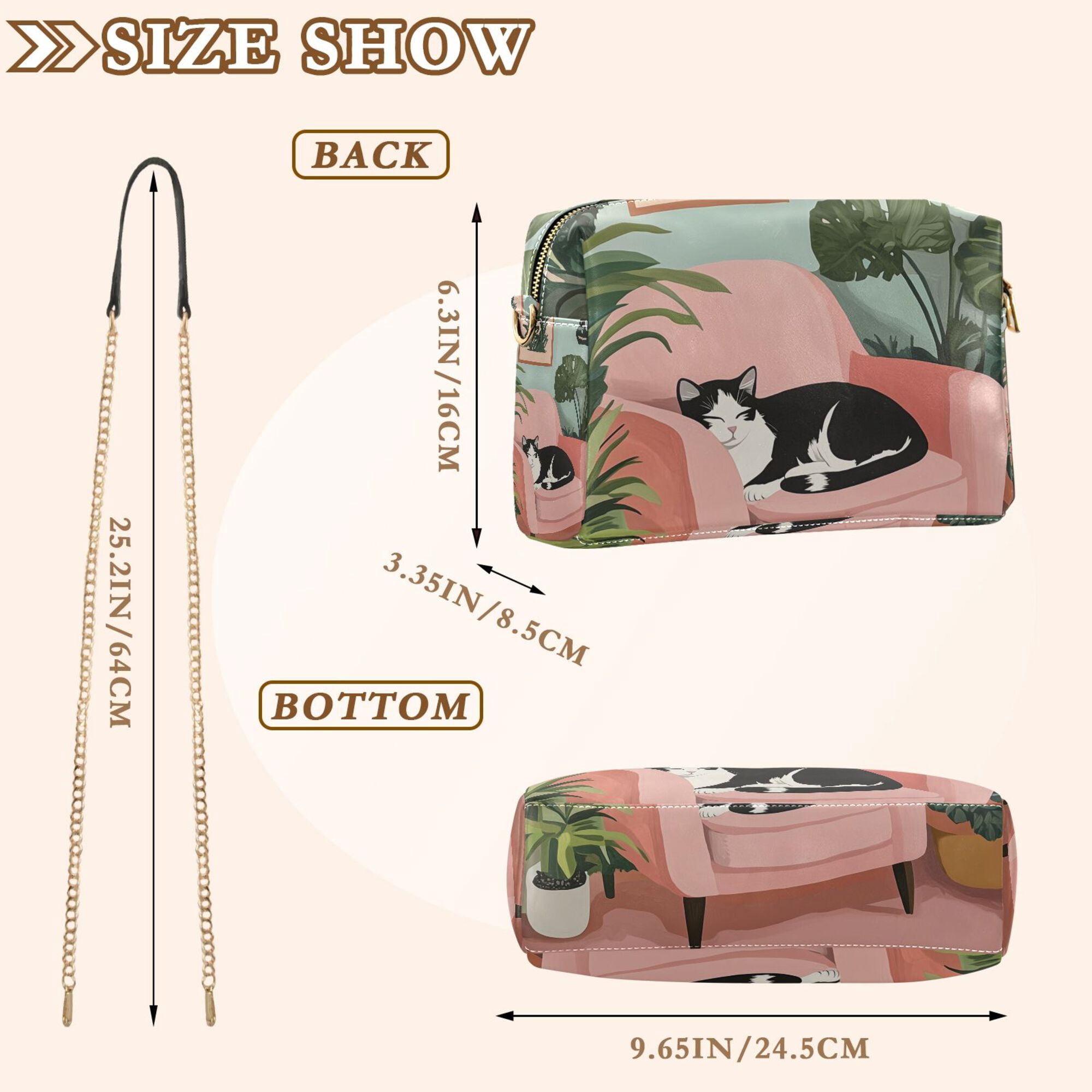 FORMRS Women Crossbody Purse with Chain Strap Vegan Leather Shoulder Handbag, Pink Sleeping Cat