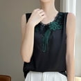 thumbnail image 2 of Lace V Neck Tank Tops for Women Trendy Embroidered Sleeveless Blouses Business Casual Elegant Floral T Shirts (L, Green), 2 of 3