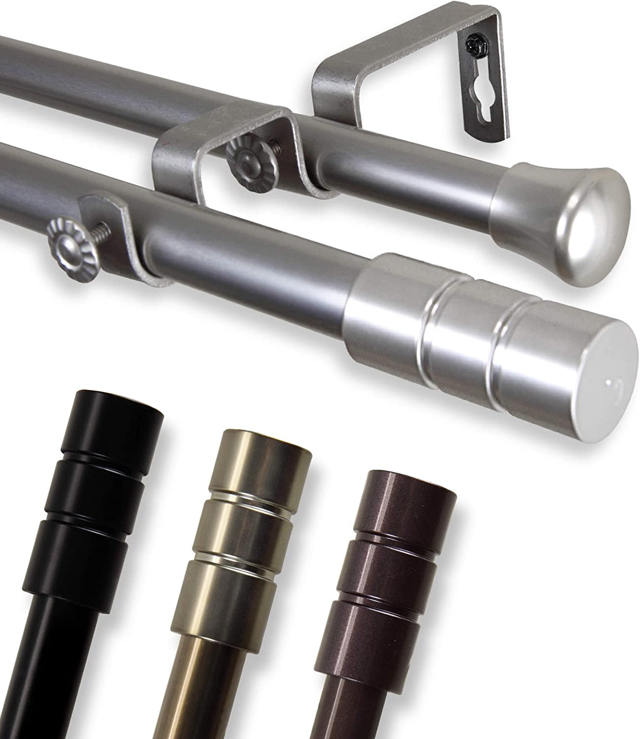 13/16" Dia Adjustable 28-48" Rocco Double Curtain Rod in Satin Nickel