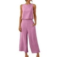thumbnail image 2 of GEWSEY 2 Piece Sets for Women Summer Cruise Essentials 2025 Travel Outfits Vacation Fashion Lounge Set Sleeveless Matching Set Clothing Wide Leg Crop Pants Airport Loungewear M (Pink, S), 2 of 6