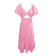 thumbnail image 4 of OSOLU Women Solid Color V-Neck Long Sleeve Puff Sleeve Dress Leisure Sundress Wedding Guest Dresses For Women, 4 of 4