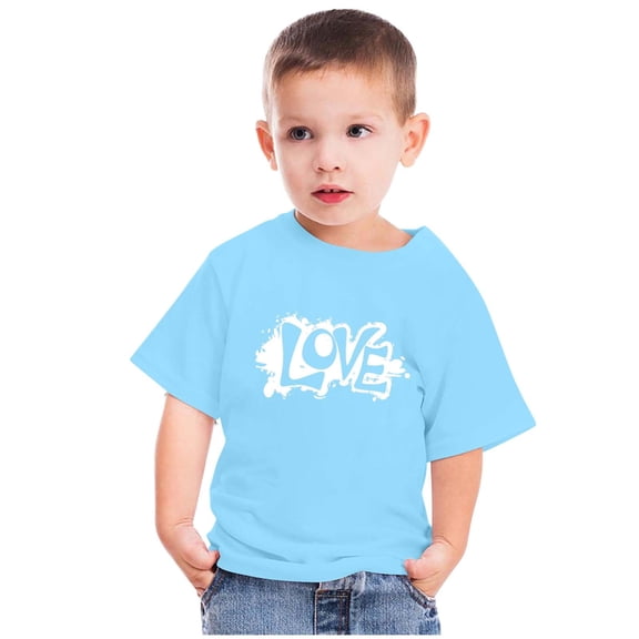 Wavsuf Kids T-Shirts for Boys Summer Printed Crew Neck Casual Blue Shirts Size 4-5 Years