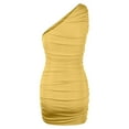 thumbnail image 6 of Bigersell Long Tank Dress Women's Soild One-Shoulder Ruched Sleeveless Skinny Mini Short Dress Regular Slip Dress Style 781, Female Cropped Dresses Yellow XS, 6 of 7