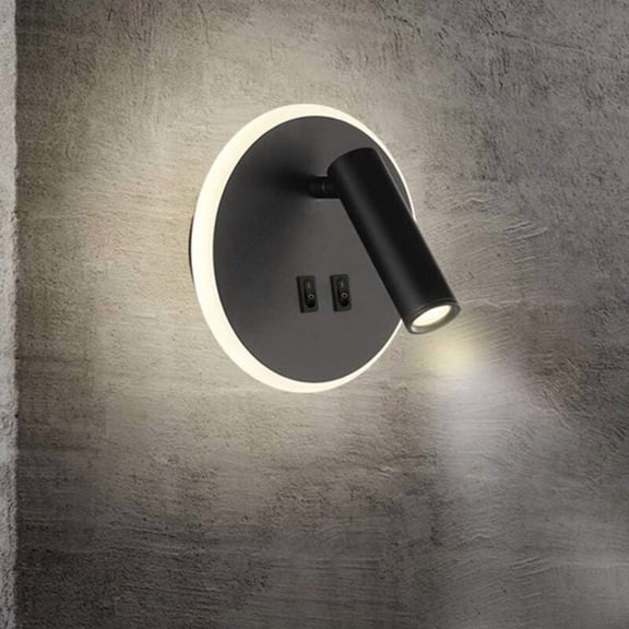 Bedside Lamp-LED Bedside Lights Wall Lamp Hotel Interior Wall Lights Bed Wall Lamp Corridor with Switch Black 9W 3000K Warm Light(Round)