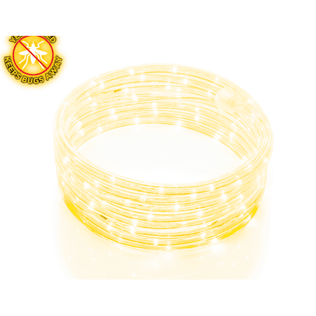Meilo 16FT LED Rope Light Yellow Bug Off, Connectable, Waterproof, Indoor/Outdoor Use, Mosquito Insect Repellent Light, Backyard, 360° Directional Shine, Party, Landscape, Christmas Décor, RV