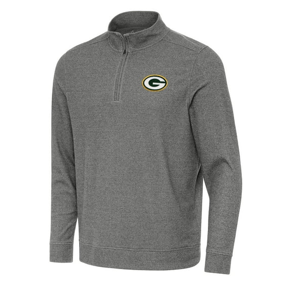 Men's Antigua Heather Black Green Bay Packers Subtle Quarter-Zip Top