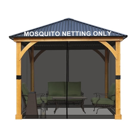 Aoodor Universal 10 x 10 ft. Gazebo Replacement Mosquito Netting Screen 4-Panel Sidewalls with Double Zipper for Patio Backyard Deck and Lawns (Only Netting)