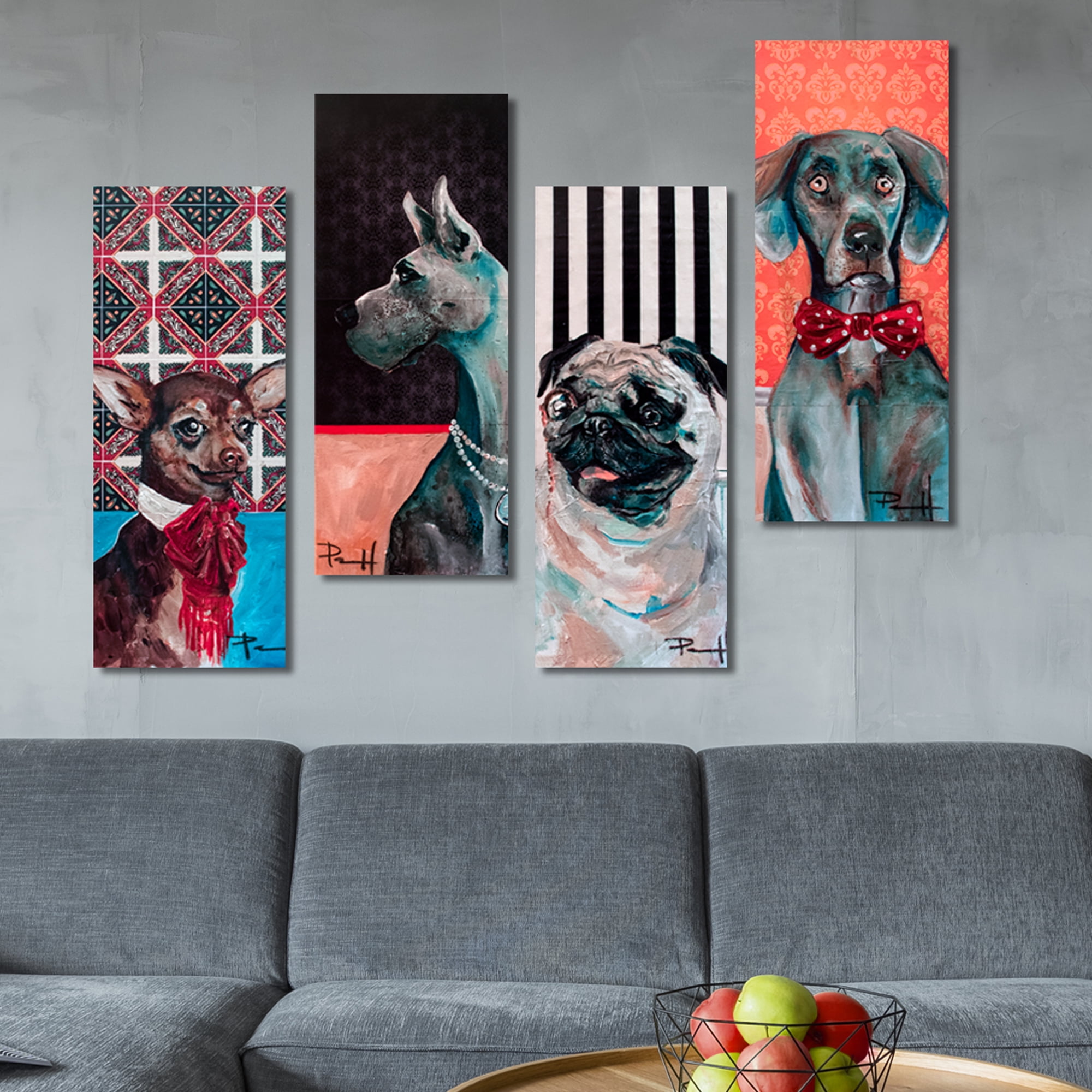 Fancy Dogs by Sean Parnell Wrapped Canvas Art Print Set of 4