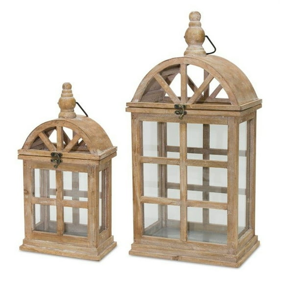 Wooden Lantern Set of 2 - Natural Home Decor - Candle Holders - Indoor Outdoor Lighting