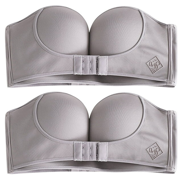 WZXFASHION Womens 2PCS Solid Color Strapless Non Slip Adjustment Rimless Dress Bra F Cup Bra Grey 80F