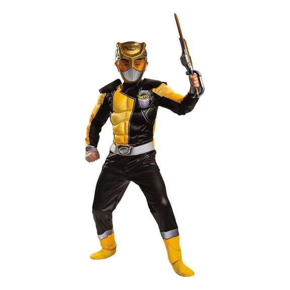Disguise Boys' Beast Morphers Gold Ranger Muscle Jumpsuit Costume - Size 4-6