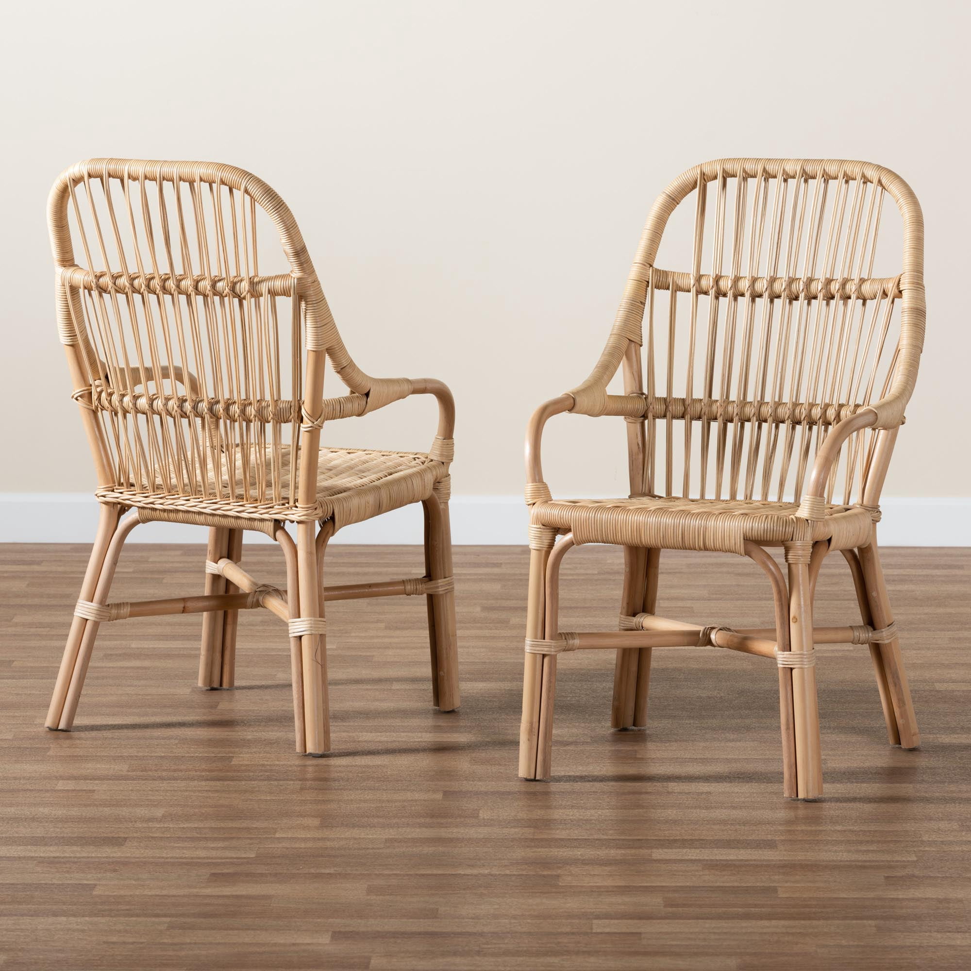 Bali & pari Sumatera Rattan BOHO Dining Chairs, Set of 2, Natural Brown