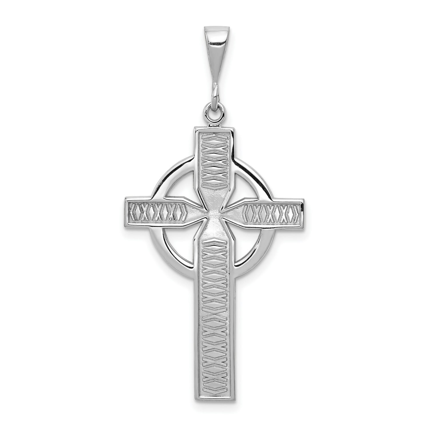 14k White Gold Celtic Iona Cross Pendant with Accented Arms and