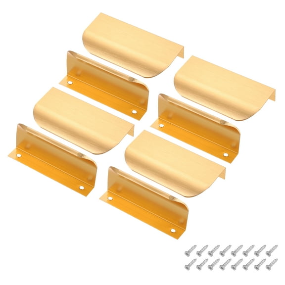 Uxcell 8 Pcs Finger Pulls for Cabinets, 3 Inch Aluminum Alloy Edge Cabinet Pulls Finger Handle Flat Hidden Back Mount for Dresser Wardrobe Drawers Door Hardware, Golden Tone