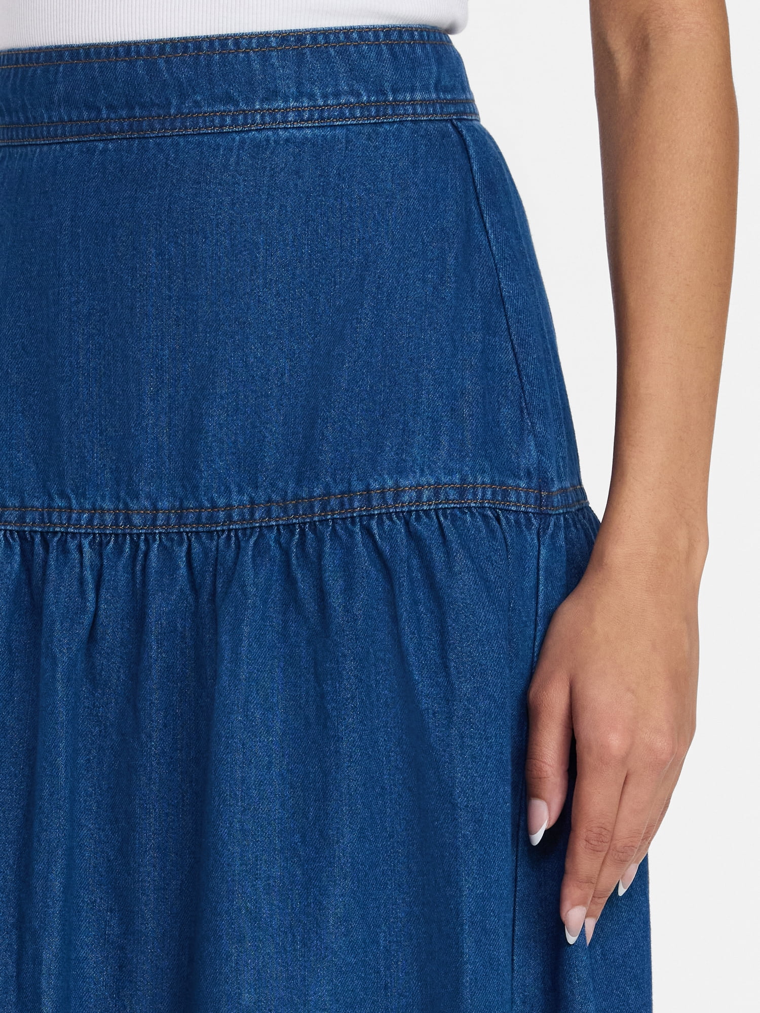 Time and Tru Women's Tiered Denim Midi Skirt, Sizes 0-20