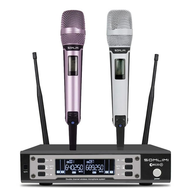 Sistema de Micrófono Inalámbrico UHF SOMLIMI Blanco Rosa Profesional para Escenario y Karaoke