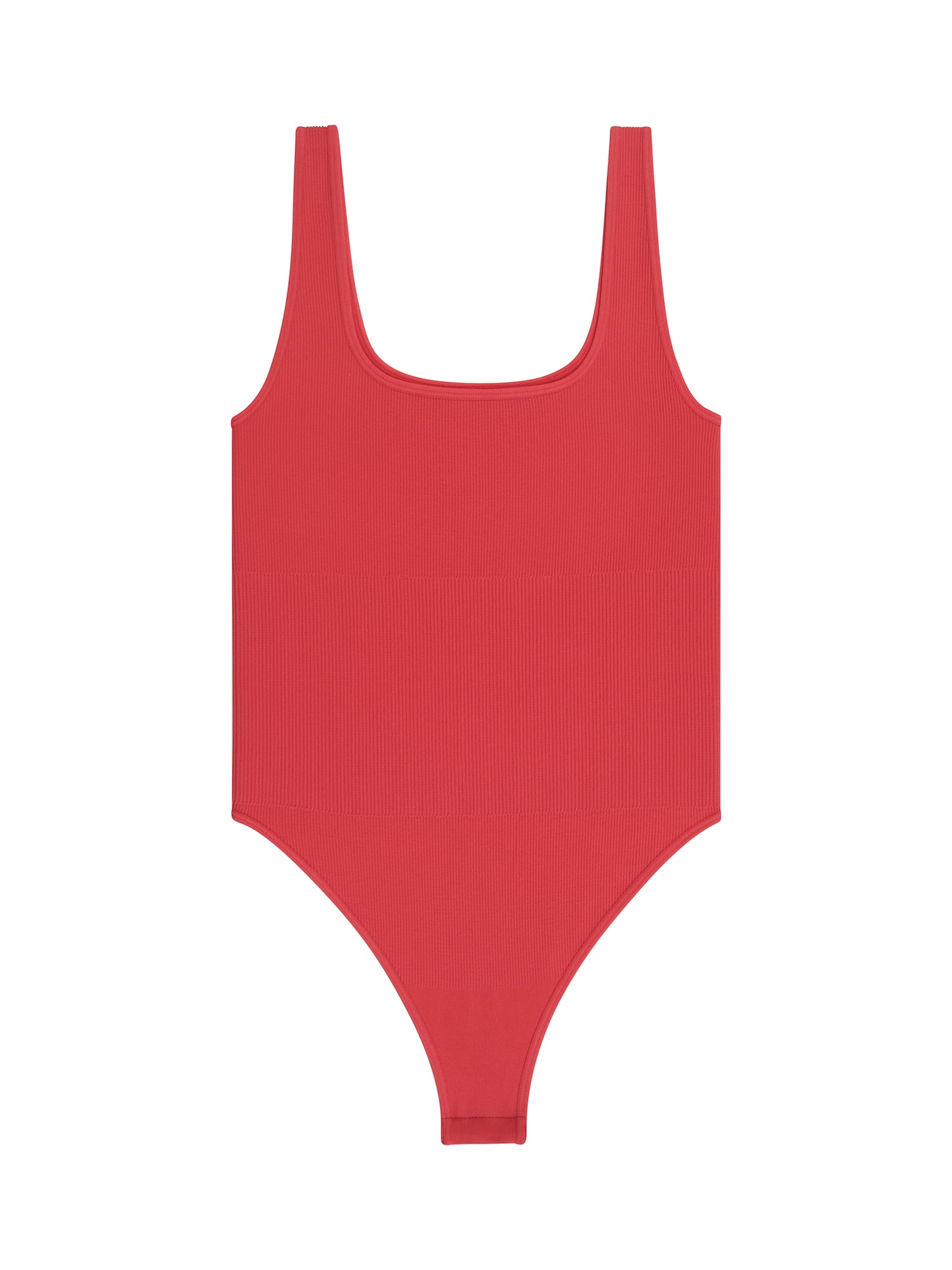 No Boundaries Women's Seamless Smoothing Rib Square Neck Bodysuit, Sizes XS-XXXL