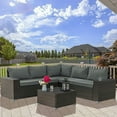 thumbnail image 1 of Gotland Outdoor Patio Furniture Set 6 Piece Sectional Rattan Sofa Set Rattan Wicker Patio Conversation Set with 5 Seat Cushions and 1 Tempered Glass Table,Grey, 1 of 6