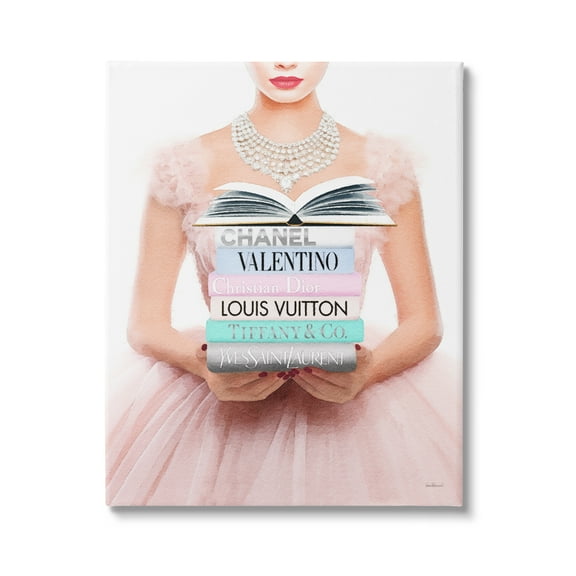 Stupell Industries Fashionista Girl & Books Beauty & Fashion Painting Gallery Wrapped Canvas Art Print Wall Art, 16 x 20