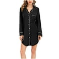 thumbnail image 2 of Fazvaoo Womens Nightgowns Button Front Pockets Nightshirts Loose Pajama(Black,Size S-XXL), 2 of 4