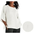 thumbnail image 2 of JIUKE Cotton Linen Tops for Women 3/4 Length Sleeve Shirts Round Neck Solid Color Side Split Loose Blouses, 2 of 9