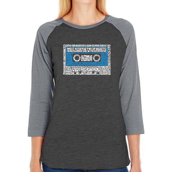 Women's Raglan Baseball Word Art T-shirt - 80s One Hit Wonders