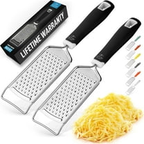 Zulay Kitchen Professional Cheese Grater Stainless Steel - Durable Rust-Proof Metal Lemon Zester Grater With Handle - Flat Handheld Shredder for Parmesan, Chocolate, Spices, And More - 2 Pack