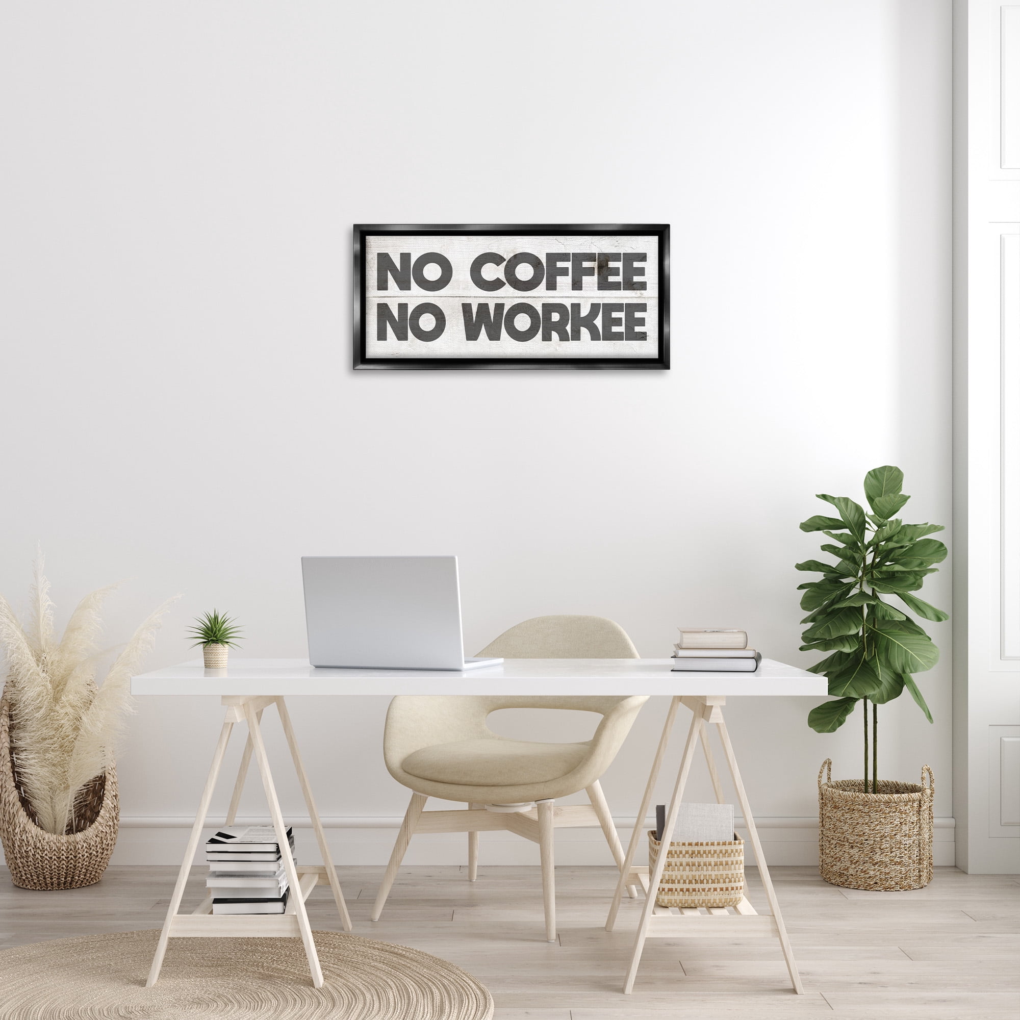 Stupell Industries No Coffee Funny Office Phrase Typography Painting Black Floater Framed Canvas Art Print Wall Art, 31 x 14