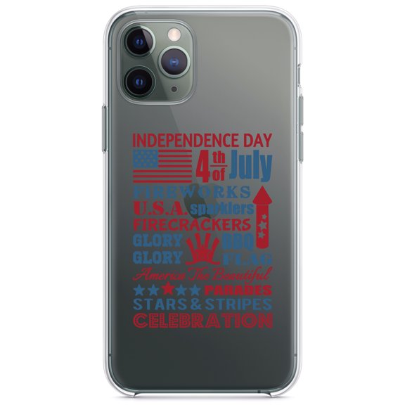 DistinctInk Clear Shockproof Hybrid Case for iPhone 13 Pro MAX (6.7" Screen) - TPU Bumper Acrylic Back Tempered Glass Screen Protector - Independence Day Word Art