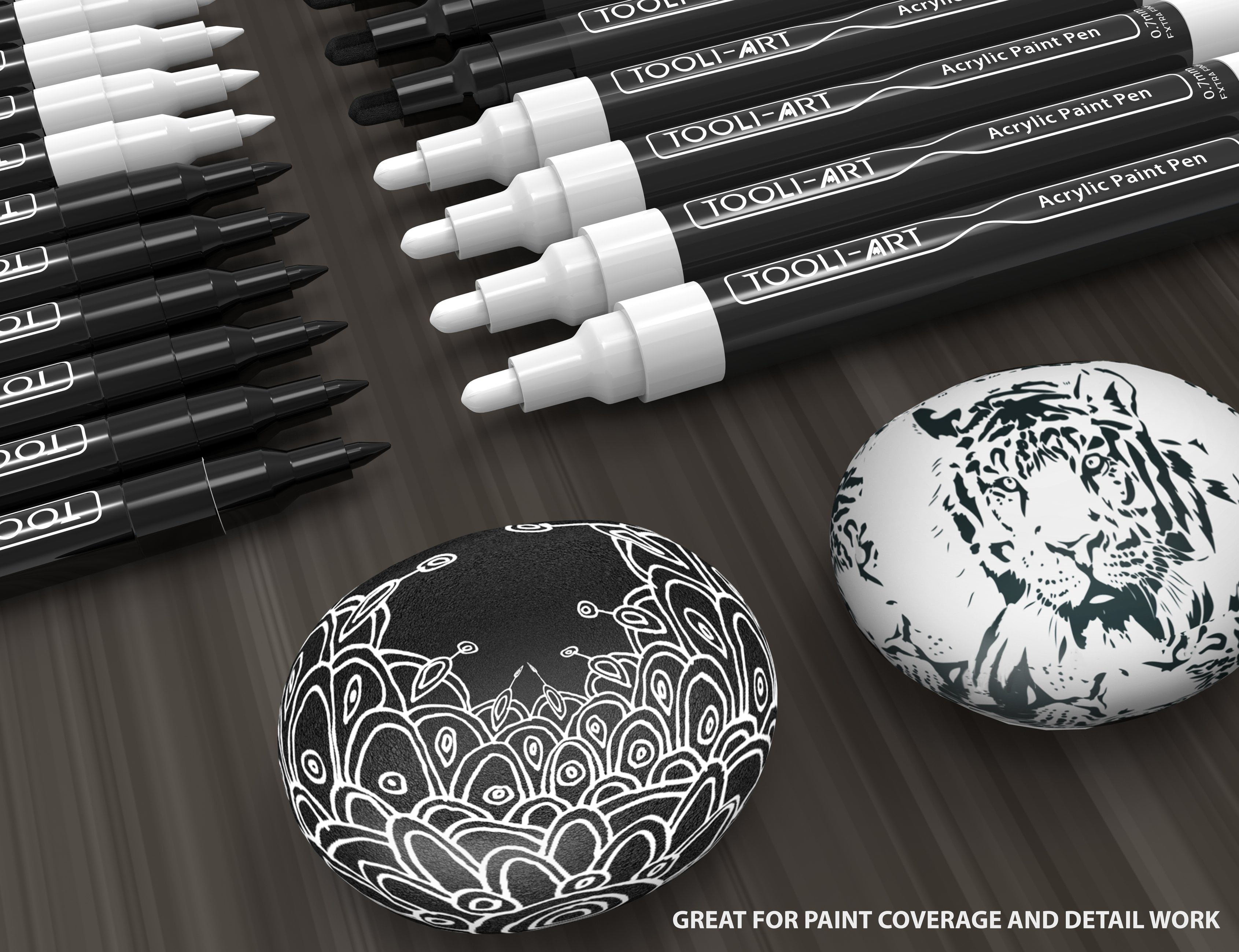 TOOLI-ART Black and White Acrylic Paint Pens with 0.7mm  and 3.0mm tip Markers Set of 21