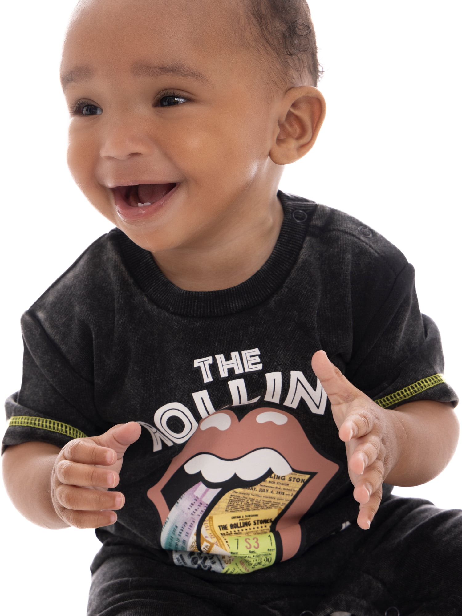 Rolling Stones Baby Graphic Romper with Short Sleeves, Sizes 0/3M- 24M
