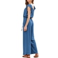thumbnail image 3 of Jumpsuits for Women Summer Ruffle Sleeves Square Neck Rompers Drawstring Overalls with Pockets Royal Blue S, 3 of 7