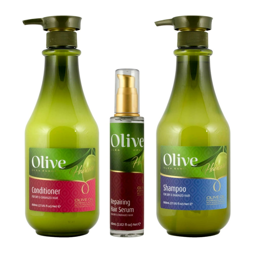 Cleansing Olive Shampoo, Conditioner and Hair Serum Set by Frulatte