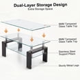 thumbnail image 3 of Glass Coffee Table with Lower Shelf, Holaki Modern Rectangular Tempered Glass Center Table with Metal Legs for Living Room, Black, 3 of 7