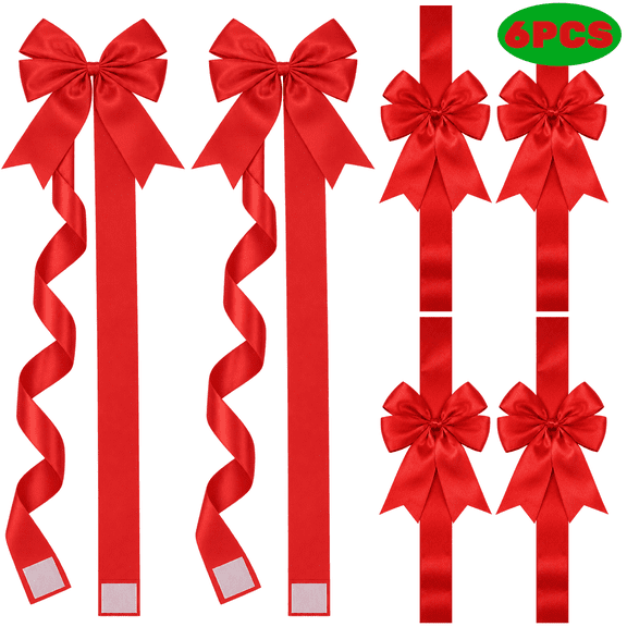 Christmas Cabinet Ribbons Bows Large Door Ribbon Bows Spring Festival Wreath Bow Christmas Party Supplies for Kitchen Indoor Furniture Decor 6 Pcs
