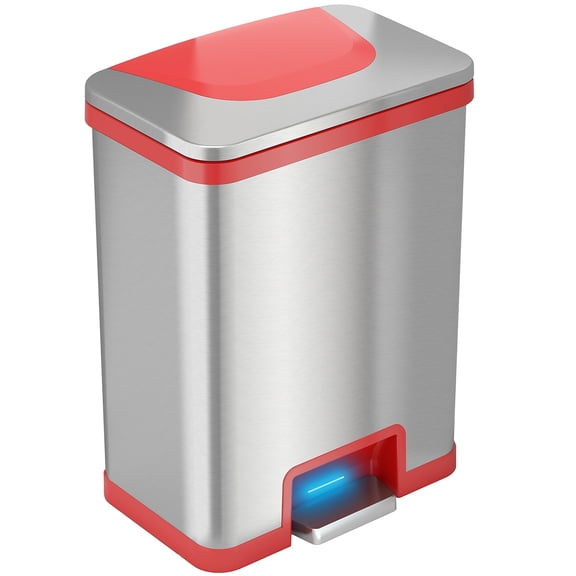 Halo Stainless Steel Sensor Trash Can w/AbsorbX Odor Control Red Trim 13 Gal TC13SR