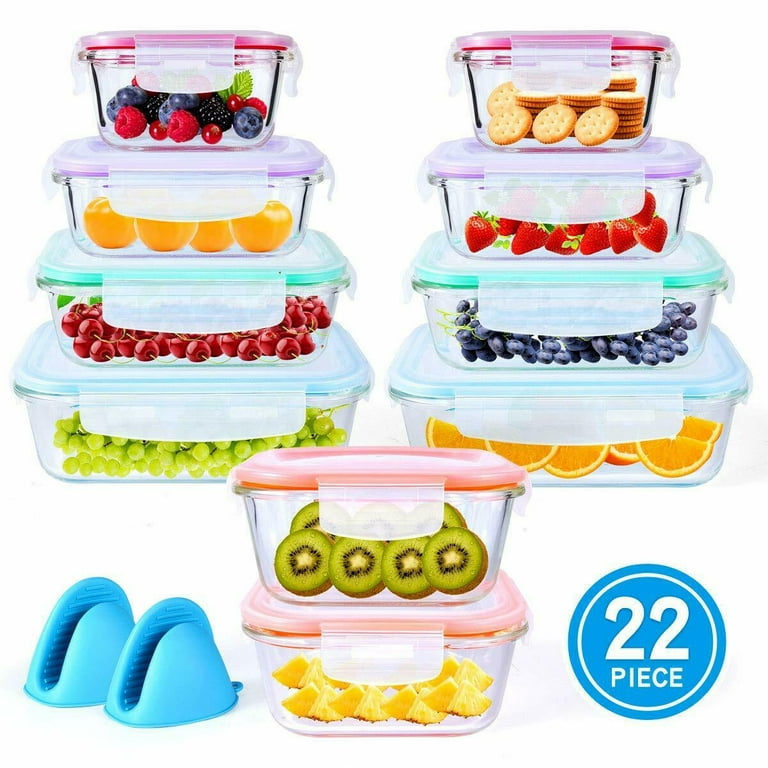 20 Piece Glass Food Storage Airtight & Leakproof Containers Set - Snap Lock  Lids