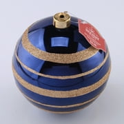 Holiday Time 150 mm Shatterproof Round Christmas Ornament, Navy with Gold Rings, 1 Count