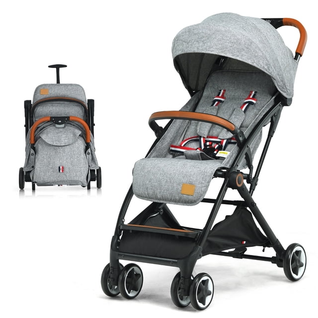 Cochecito de Bebé Plegable Costway con Marco de Aluminio Ligero Gris 41 x 72 x 96,5 cm