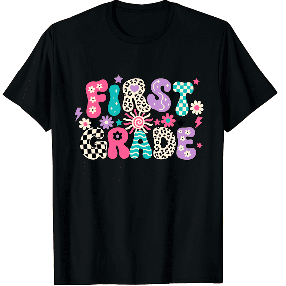 KeHetSoft First Grade Teacher Playful Pattern Cotton Unisex T-Shirt