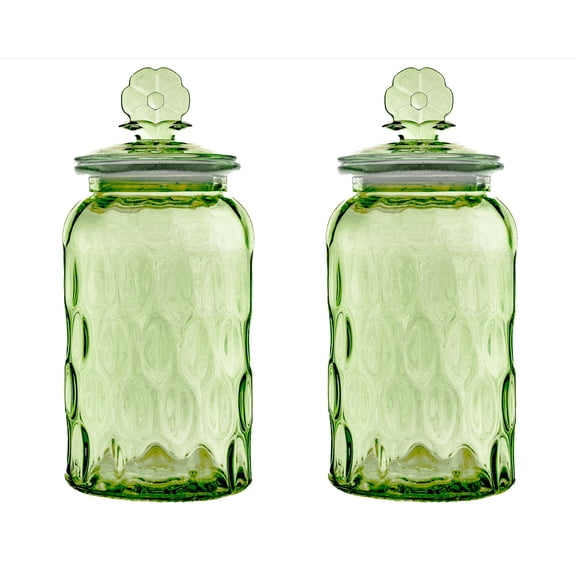 10 Strawberry Street Textured Glass Flower Canister, Dimpled Round, Sage, Set of 2