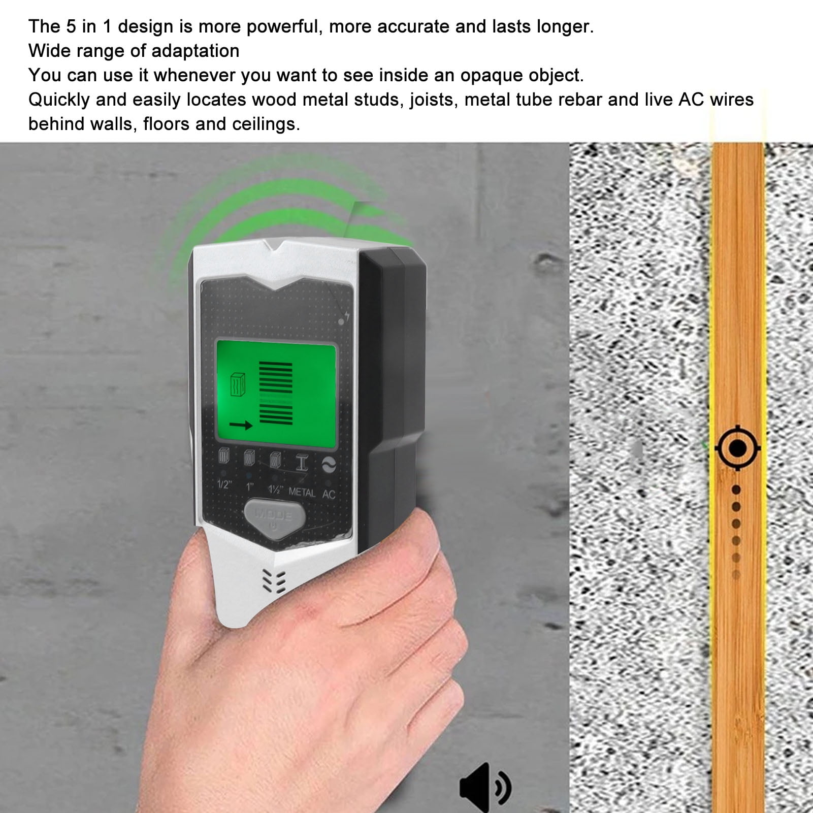 BOKYAN Stud Finder Wall Scanner 5 In 1 ABS LED Screen Electronic Wall Scanner for Wall Wood Metal 7.6 oz / 216 g