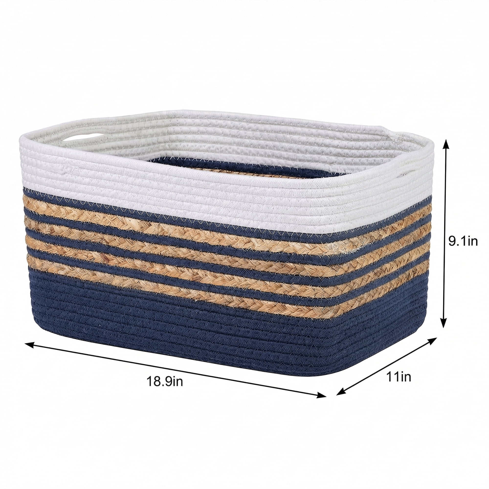 Unique Bargains Woven Storage Basket Storage Bin Blue White 18.9*11*9.1in