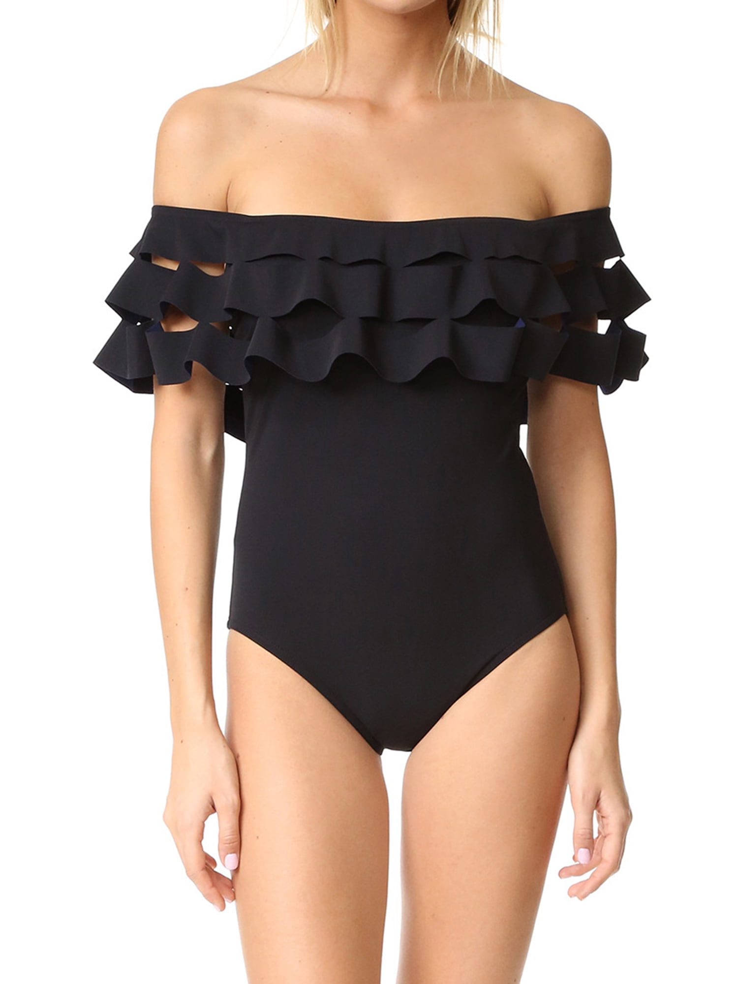 black one shoulder swimming costume