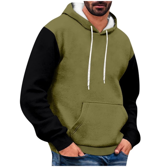 OUSITAID Fashion Men Hooded Sweatshirts Comfortable Hoodie Drawstring Patchwork Pocket Tops