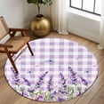 thumbnail image 3 of Spring Lavender Floral Round Rug 8ft Washable Circle Rugs Non Slip Flowers Butterfly Purple Plaid Large Area Rug Indoor Floor Carpet for Bedroom Kitchen Living Room Home Office Dining Room Nursery, 3 of 7