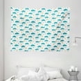 thumbnail image 1 of Winter Tapestry, Hand Drawn Style Blue Clouds and Bolts Childish Drizzle Pattern, Wall Hanging for Bedroom Living Room Dorm Decor, 80W X 60L Inches, Turquoise Teal and Marigold, by Ambesonne, 1 of 2